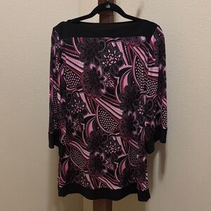 Dress Barn Vibrant Black and Pink Patterned Blouse